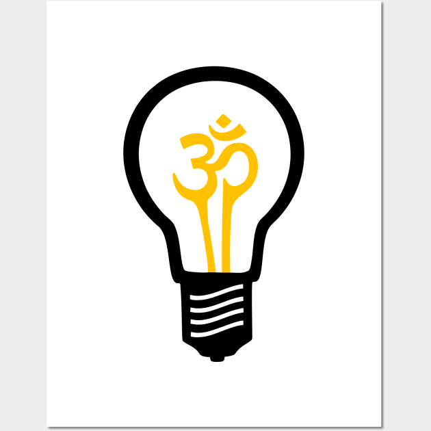 Om Meditation Lightbulb (Black and Yellow) Wall Art by XOOXOO